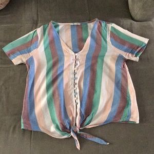Madewell tie front button down striped shirt